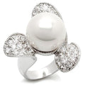 LO896 - Rhodium Brass Ring with AAA Grade CZ in Clear
