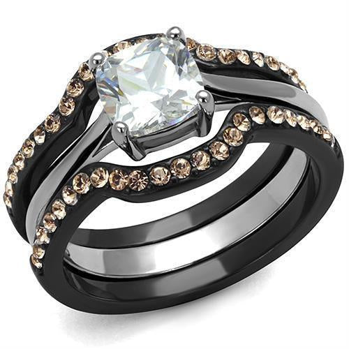 LOA1343 - IP Black(Ion Plating) Stainless Steel Ring with AAA Grade CZ in Clear